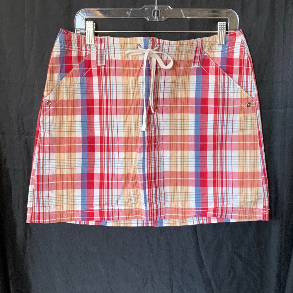 French Cuff Red and Blue Plaid Mini Skirt w short under skirt